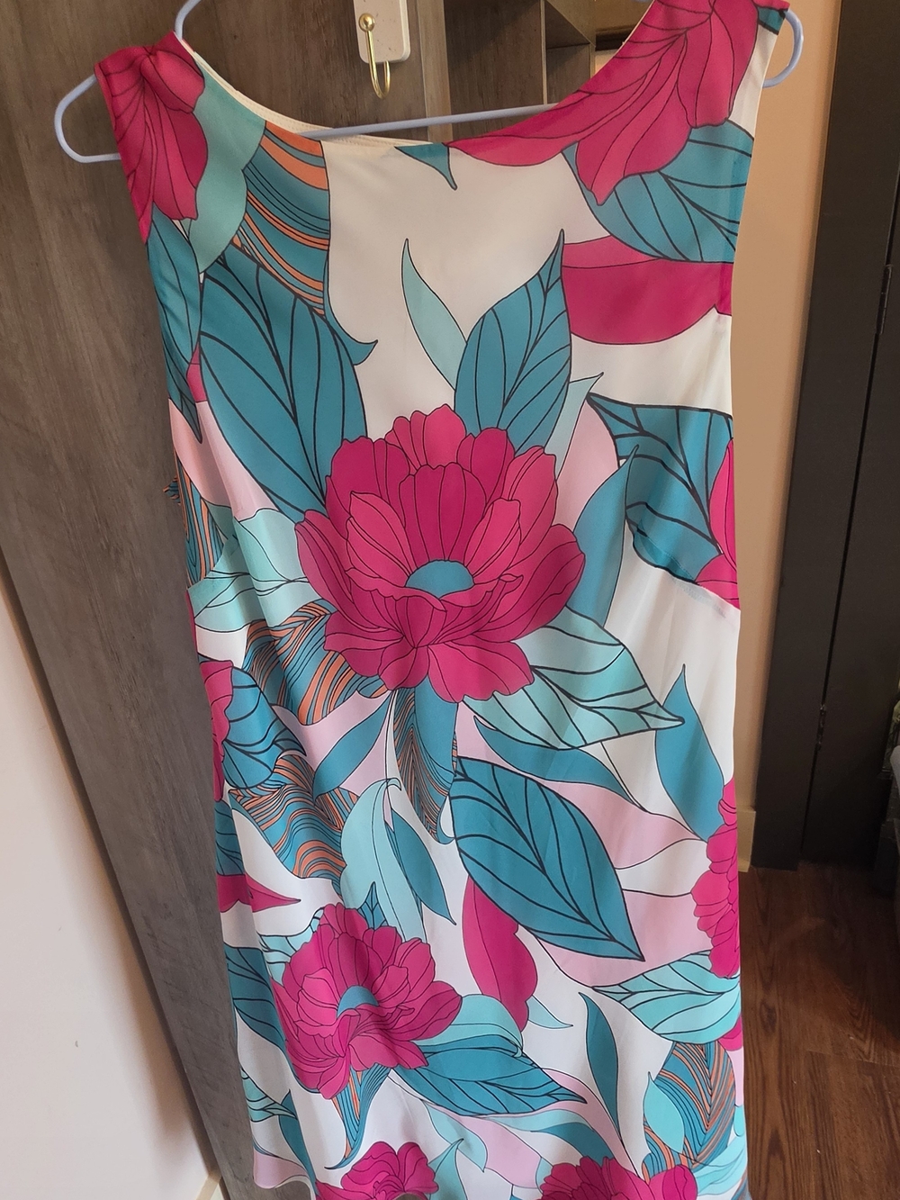 Nine West White Slip Dress with Teal & Hot Pink Floral Print